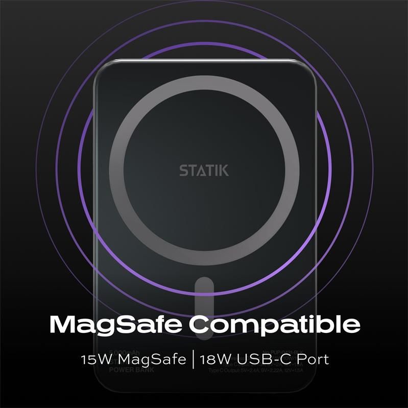 KeySmart Statik State Power Bank - magnetická s USB-C výstupom, 5000mAh, MagSafe