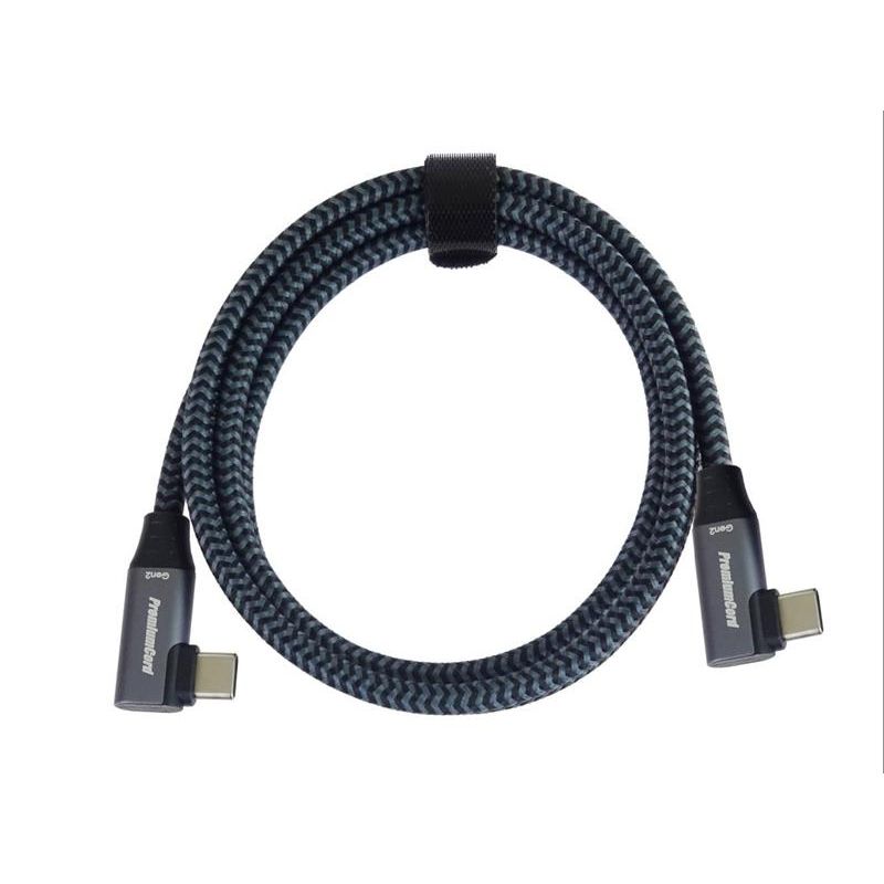 PremiumCord USB-C 2x zahnutý kábel ( USB 3.2 GEN 2x2, 5A, 100W, 20Gbit/s ) bavlnený oplet, 1m