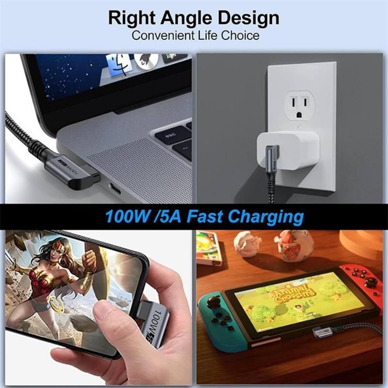 PremiumCord USB-C 2x zahnutý kábel ( USB 3.2 GEN 2x2, 5A, 100W, 20Gbit/s ) bavlnený oplet, 2m