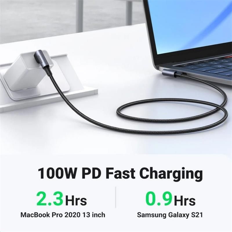 PremiumCord USB-C 2x zahnutý kábel ( USB 3.2 GEN 2x2, 5A, 100W, 20Gbit/s ) bavlnený oplet, 2m