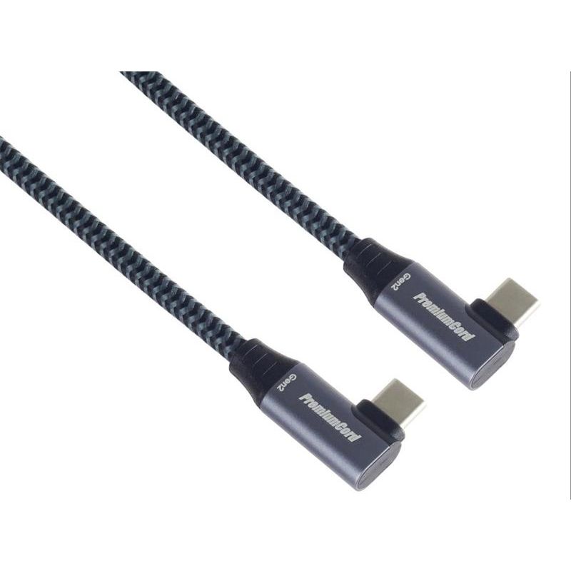 PremiumCord USB-C 2x zahnutý kábel ( USB 3.2 GEN 2x2, 5A, 100W, 20Gbit/s ) bavlnený oplet, 3m