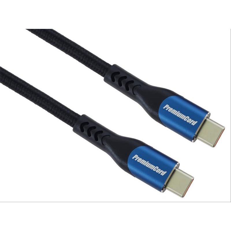 PremiumCord USB-C kábel ( USB 3.2 GEN 2x2, 5A, 100W, 20Gbit/s ) bavlnený oplet, 0.5m