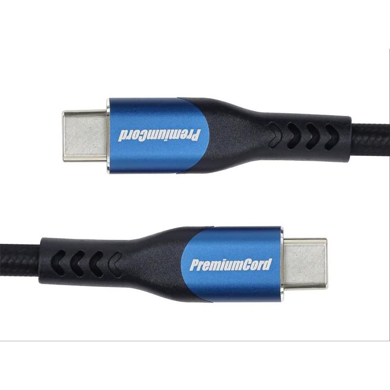 PremiumCord USB-C kábel ( USB 3.2 GEN 2x2, 5A, 100W, 20Gbit/s ) bavlnený oplet, 1m
