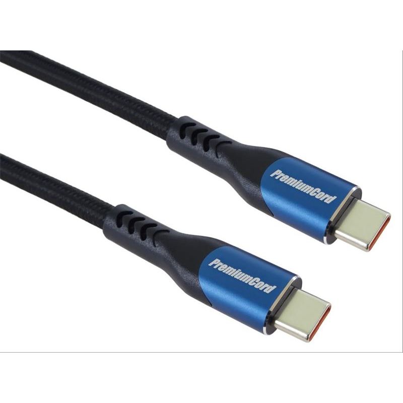 PremiumCord USB-C kábel ( USB 3.2 GEN 2x2, 5A, 100W, 20Gbit/s ) bavlnený oplet, 1m