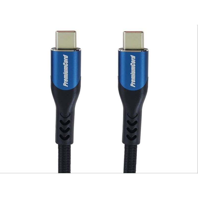 PremiumCord USB-C kábel ( USB 3.2 GEN 2x2, 5A, 100W, 20Gbit/s ) bavlnený oplet, 2m