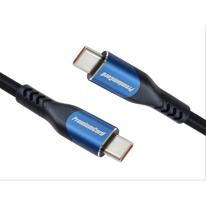 PremiumCord USB-C kábel ( USB 3.2 GEN 2x2, 5A, 100W, 20Gbit/s ) bavlnený oplet, 3m