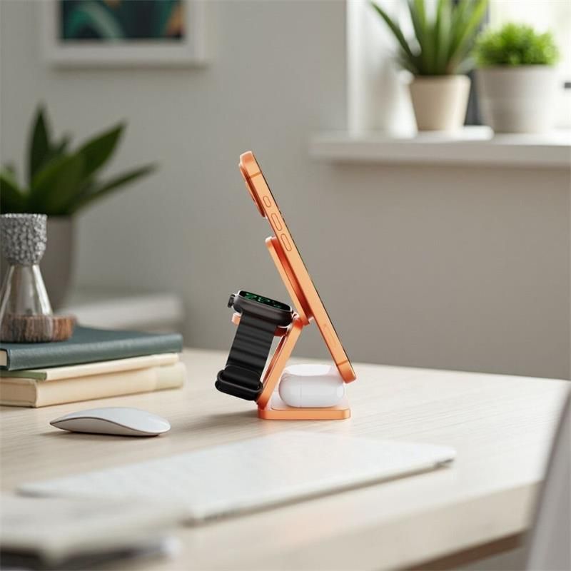 Cubenest 3v1 Qi2.2 Skladacia bezdrôtová magnetická nabíjačka SQ312 Oranžová *Rozbalený*