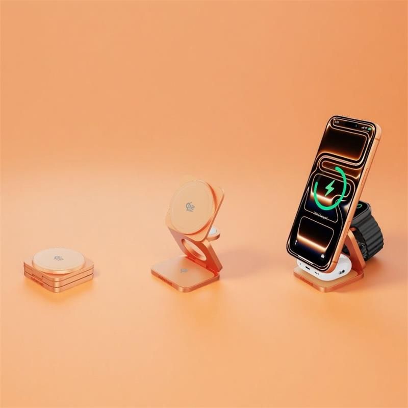 Cubenest 3v1 Qi2.2 Skladacia bezdrôtová magnetická nabíjačka SQ312 Oranžová *Rozbalený*