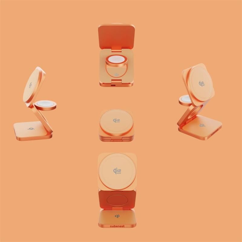 Cubenest 3v1 Qi2.2 Skladacia bezdrôtová magnetická nabíjačka SQ312 Oranžová *Rozbalený*