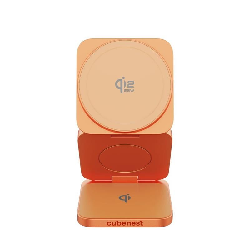 Cubenest 3v1 Qi2.2 Skladacia bezdrôtová magnetická nabíjačka SQ312 Oranžová *Rozbalený*