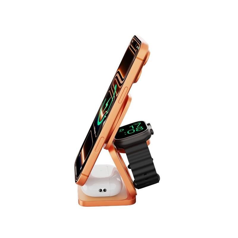 Cubenest 3v1 Qi2.2 Skladacia bezdrôtová magnetická nabíjačka SQ312 Oranžová *Rozbalený*