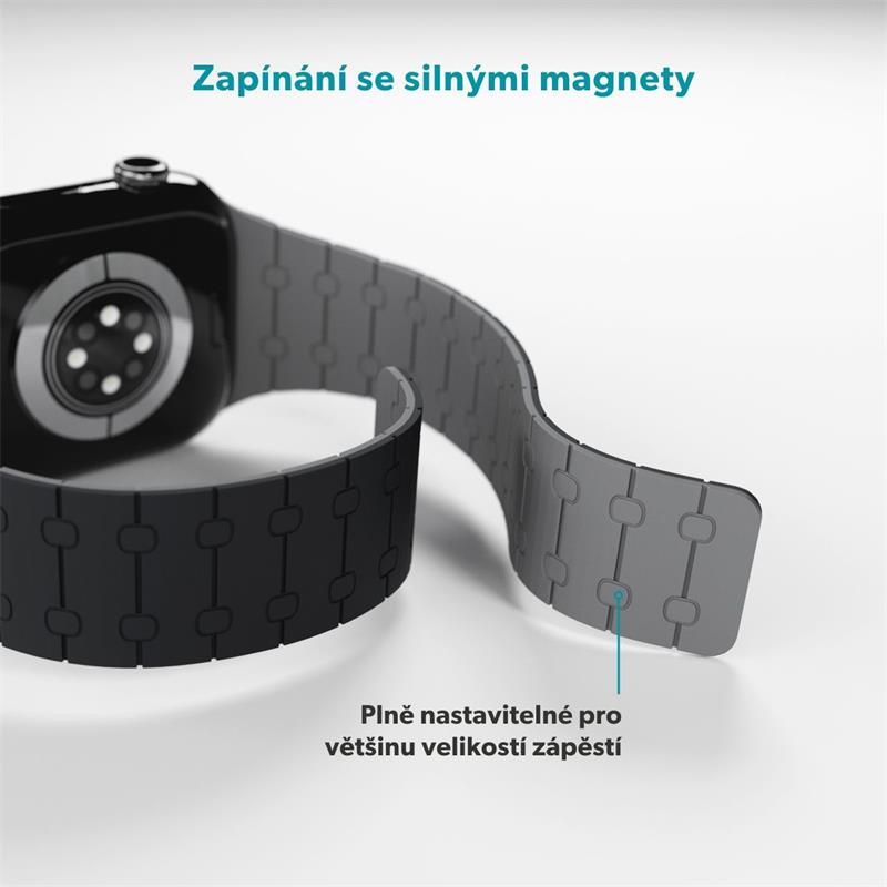 Epico Magnetic+ Silikonový remienok pre Apple Watch SE (44mm)/Series 1-9 (42/44/45mm) 10-11 (46mm)/Ultra (49mm) - čierna
