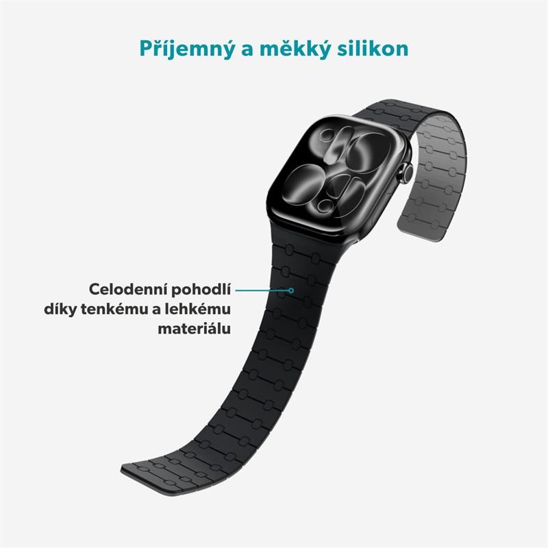 Epico Magnetic+ Silikonový remienok pre Apple Watch SE (44mm)/Series 1-9 (42/44/45mm) 10-11 (46mm)/Ultra (49mm) - čierna