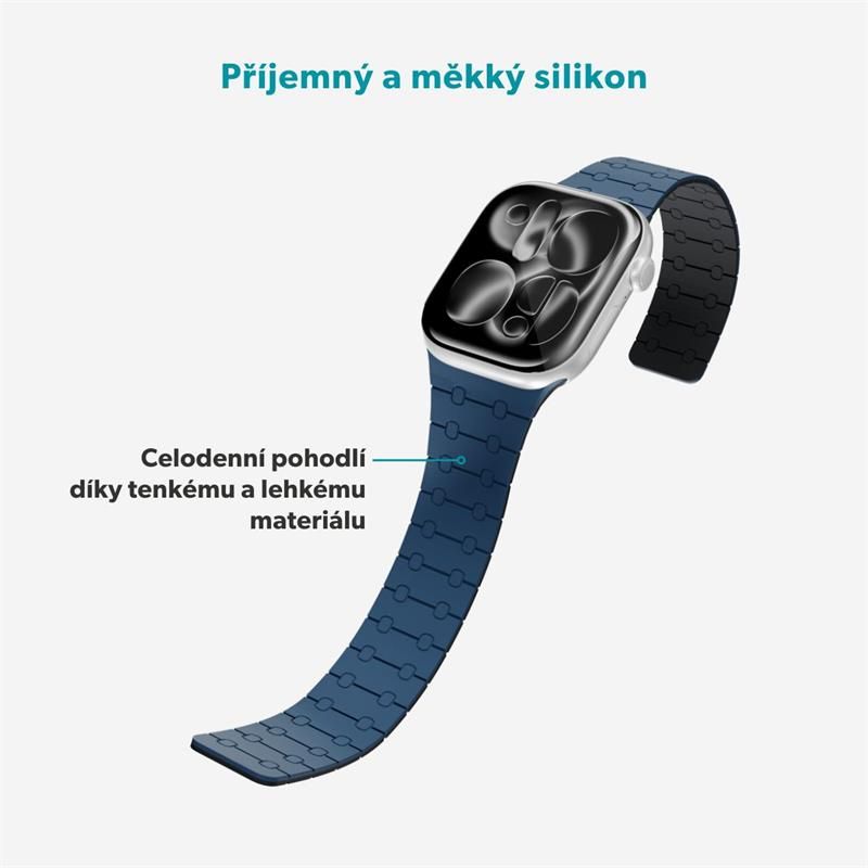 Epico Magnetic+ Silikonový remienok pre Apple Watch SE (44mm)/Series 1-9 (42/44/45mm) 10-11 (46mm)/Ultra (49mm) - modrá