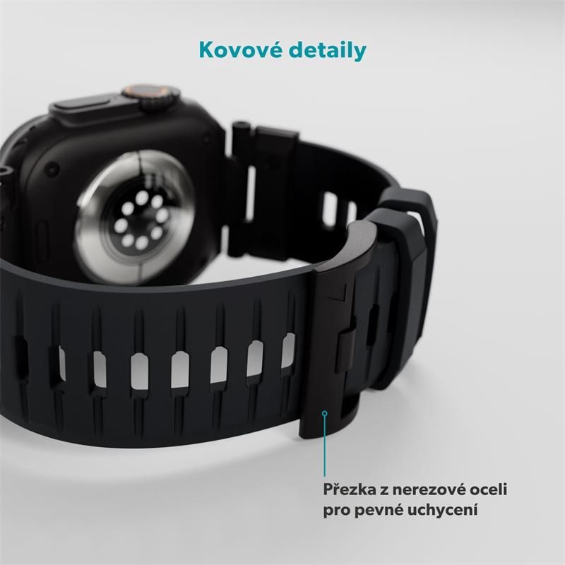 Epico Rubber Pro remienok s nerezovým zapínaním pre Apple Watch 49/46/45/44/42mm - čierna