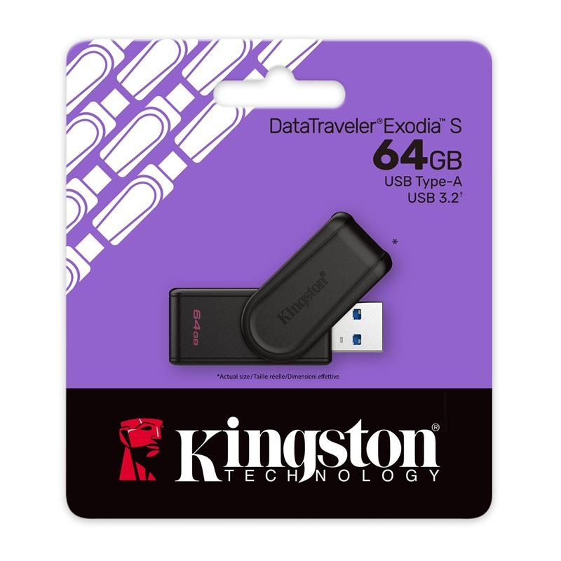 Kingston 64GB USB3.2 Gen 1 DataTraveler Exodia S (Black + Black)
