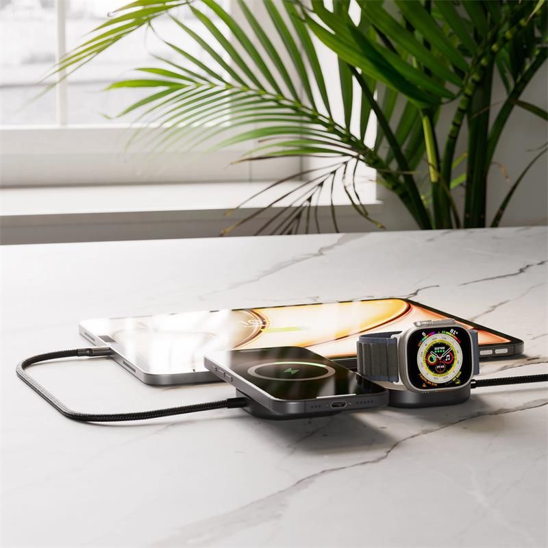 ZENS Pro 3 USB C - C cable 1,5 m 240W Qi2 charger+ Watch Black