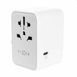 FIXED Travel adapter for EU, UK and USA/AUS, with 3xUSB-C and 2xUSB output, GaN, PD 65W, white, vystavený, záruka 21 mes na pgs.sk