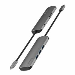 Hliníkový USB-C HUB Swissten 6 v 1, USB-C PD, 3 x USB 3.0, SD, MicroSD na pgs.sk
