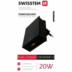 Rýchlonabíjačka Swissten Power Delivery 20 W s 1x USB-C pre iPhone 12, čierna na pgs.sk
