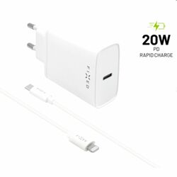FIXED Travel Charger Smart Rapid Charge with 2 x USB PD, 20 W a Data Cabel USB-C/Lightning MFI 1m, biela - OPENBOX (Rozbal na pgs.sk