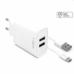FIXED Travel Charger Smart Rapid Charge with 2 x USB, 15 W a Data Cabel USB/USB-C 1m, biela - OPENBOX (Rozbalený tovar s p na pgs.sk