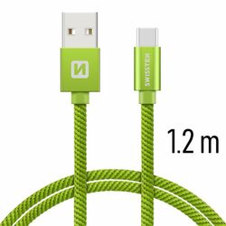 Swissten Data Cable Textile USB / USB-C 1.2 m, green - OPENBOX (Rozbalený tovar s plnou zárukou) na pgs.sk