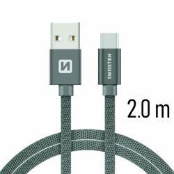 Dátový kábel Swissten textilný s USB-C konektorom a podporou rýchlonabíjania, Grey na pgs.sk
