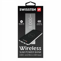 Powerbank Swissten Slim 8000 mAh s bezdrôtovým nabíjaním a USB-C vstupom, čierny na pgs.sk