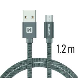 Dátový kábel Swissten textilný s Micro-USB konektorom a podporou rýchlonabíjania, sivý