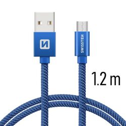 Dátový kábel Swissten textilný s Micro-USB konektorom a podporou rýchlonabíjania, modrý