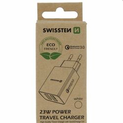 Nabíjačka Swissten 2 x USB QC 3.0 a USB 23 W, biela, eco balenie | pgs.sk