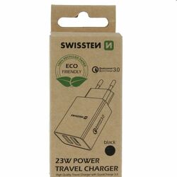 Nabíjačka Swissten 2 x USB QC 3.0 a USB 23 W, čierna | pgs.sk