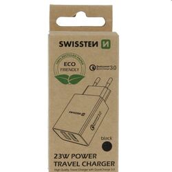 Nabíjačka Swissten 2 x USB QC 3.0 a USB 23 W, čierna | pgs.sk