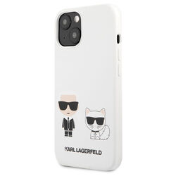 Puzdro Karl Lagerfeld and Choupette Liquid Silicone pre iPhone 13, white