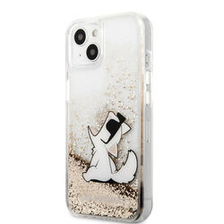 Puzdro Karl Lagerfeld Liquid Glitter Choupette Eat pre iPhone 13, gold