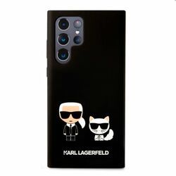 Puzdro Karl Lagerfeld and Choupette Liquid Silicone pre Samsung Galaxy S22 Ultra, čierne