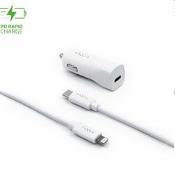 FIXED Autonabíjačka USB-C s káblom USB-C/Lightning MFI, PD, 1 m, 18 W, biela