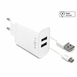 FIXED Sieťová nabíjačka Smart Rapid Charge s 2 x USB 15 W a kábel USB/micro USB 1 m, biela foto