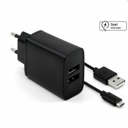 FIXED Sieťová nabíjačka Smart Rapid Charge s 2 x USB 15 W a kábel USB/micro USB 1 m, čierna foto