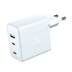 Sieťový Adaptér Swissten GaN 2 x USB-C a 1 x USB 70 W, biela | pgs.sk