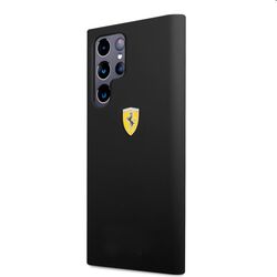 Puzdro Ferrari Liquid Silicone Metal Logo pre Samsung Galaxy S22 Ultra, čierne