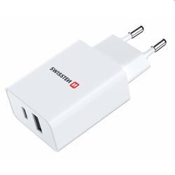 Sieťový Adaptér Swissten 1 x USB-C a 1 x USB 30 W, PD, biela foto