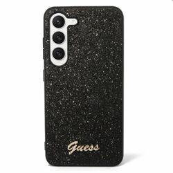 Zadný kryt Guess PC/TPU Glitter Flakes Metal Logo pre Samsung Galaxy S23, čierna | pgs.sk