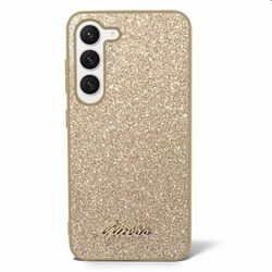 Zadný kryt Guess PC/TPU Glitter Flakes Metal Logo pre Samsung Galaxy S23, zlatá | pgs.sk