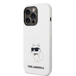 Zadný kryt Karl Lagerfeld Liquid Silicone Choupette NFT pre Apple iPhone 14 Pro, biela