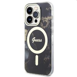 Zadný kyt Guess Marble IML MagSafe pre Apple iPhone 14 Pro, čierna