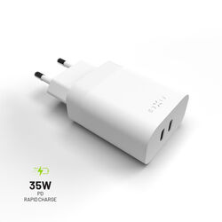 FIXED Sieťová nabíjačka s 2 x USB-C, PD, 35 W, biela - foto | pgs.sk