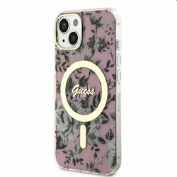 Zadný kryt Guess PC/TPU Flowers IML MagSafe for Apple iPhone 14, ružová