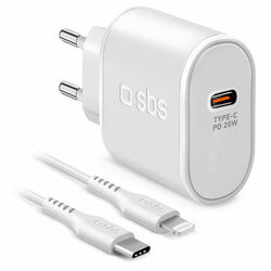 SBS Cestovná nabíjacia sada Ultra Fast Charge, USB-C PD 20 W/Lightning, biela foto